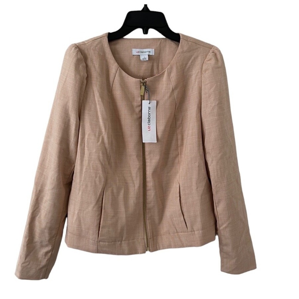 Liz Claiborne Women's Pale Peach Zip Up Canvas Blazer Jacket Size 8